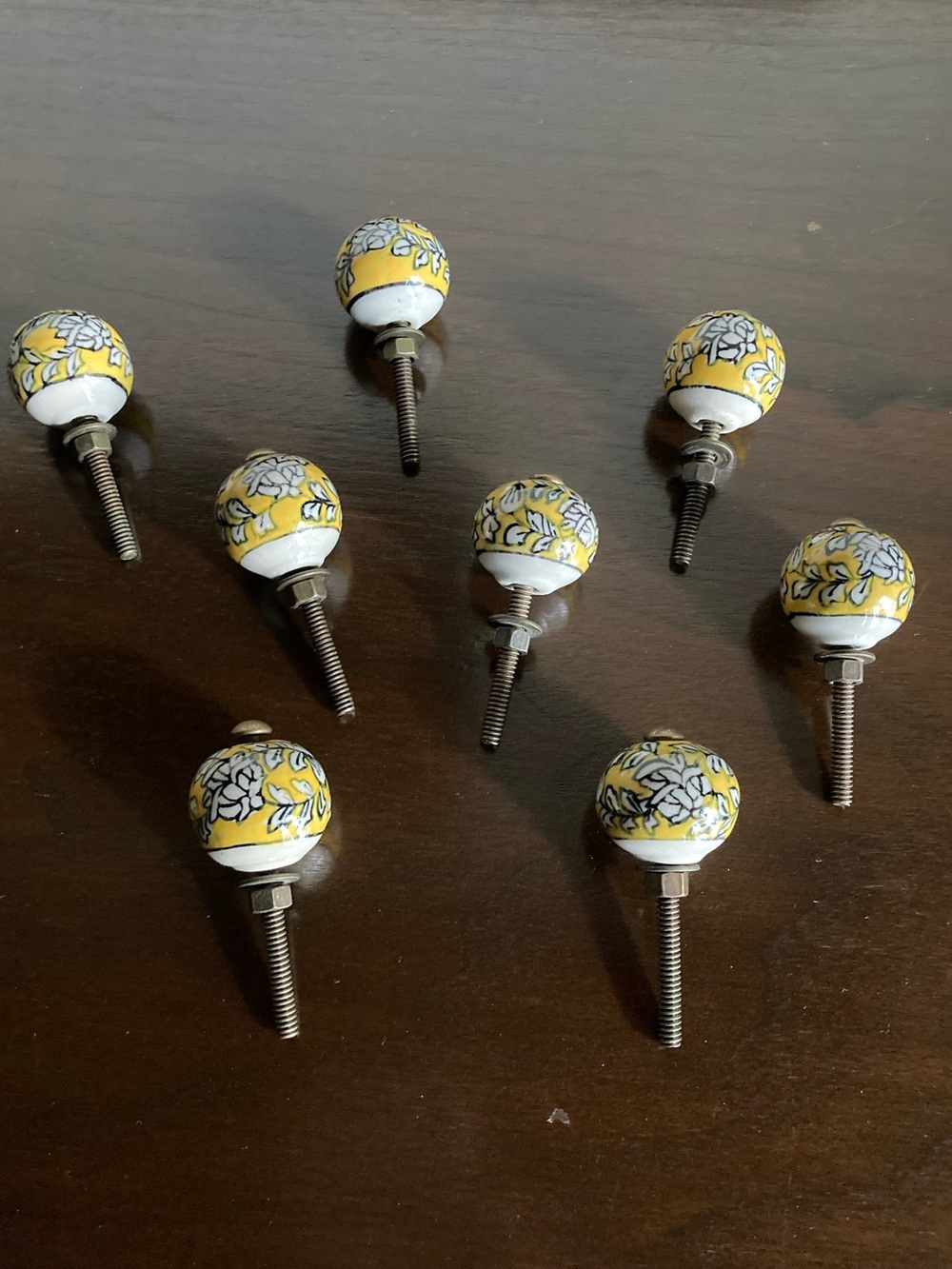 Decorative Ceramic Knobs in Yellow, White & Black Floral Pattern Set of 8 (NWOT) - Picture 8 of 10